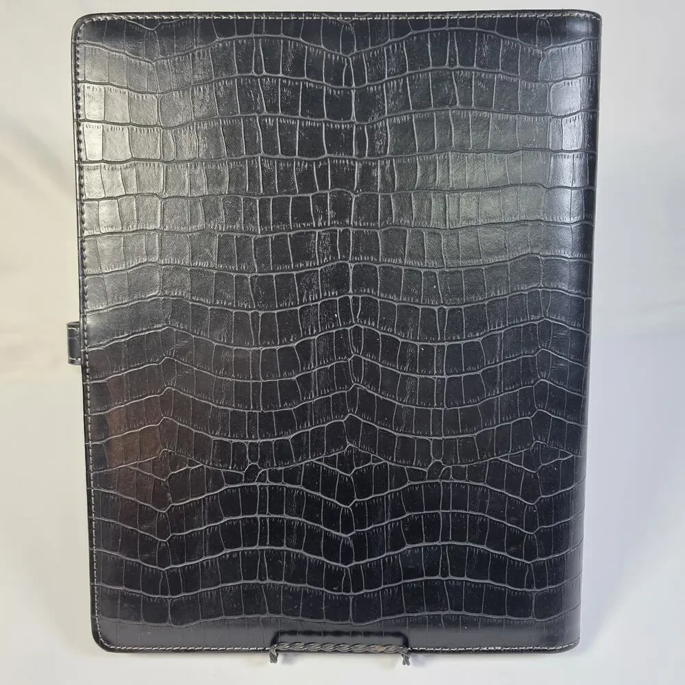 Franklin Covey Black Faux Croc Leather Binder Portfolio Organizer Padfolio